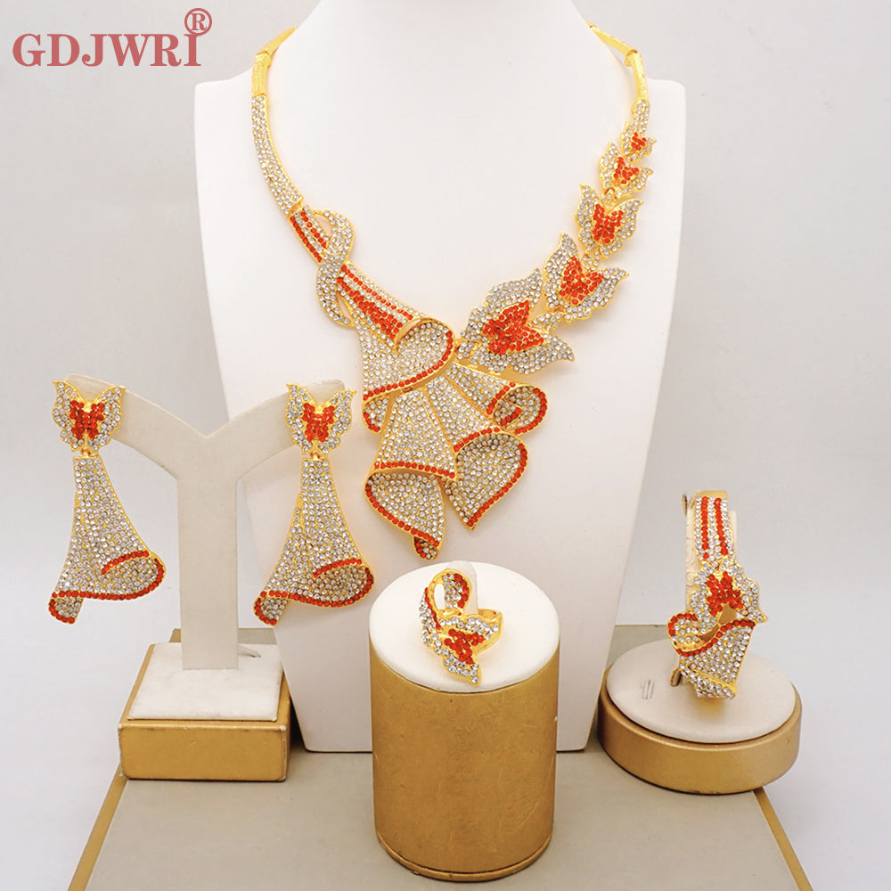 Latest Italian Dubai Gold Color Ladies Full Crystal Necklace Jewelry Set Simple image 15