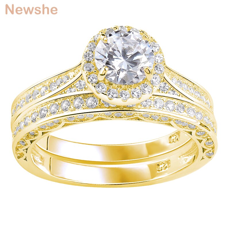 Newshe Multi Gold Bridal Sets Solid 925 Sterling Silver Halo Round AAAAA CZ image 1