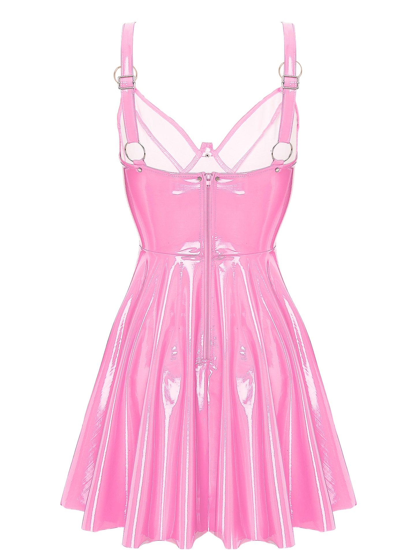 Womens Sexy Wet Look Patent Leather Slip Dress O-Ring Rivets Strappy V Neck Got image 8