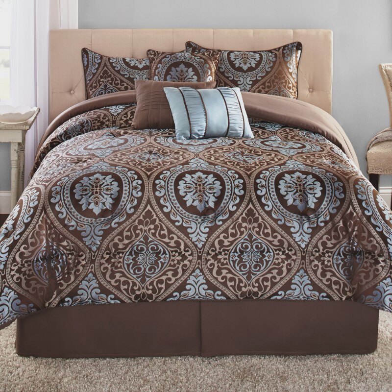 Mainstays 7-Piece Jacquard Comforter Set, Shams 3 Dec Pillows and Bed Skirt, Br image 0