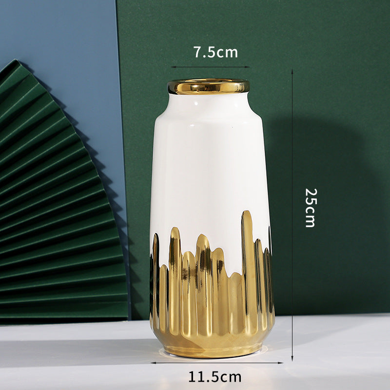 Decorative Hydroponic Flower Arrangement, Electric Gold-Plated Green Ceramic Va image 1