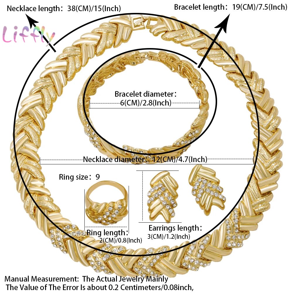 Women Jewelry Sets Bridal Dubai Gold Color Crystal Necklace Bracelet Nigerian W image 4