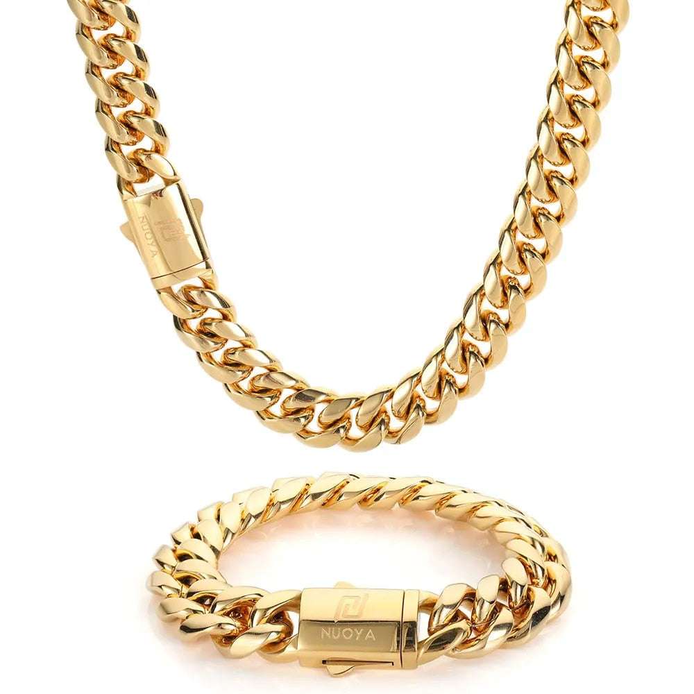 Hip Hop 18k Gold PVD Plated Stainless Steel Necklace Snap Clasp Men Miami Cuban image 1