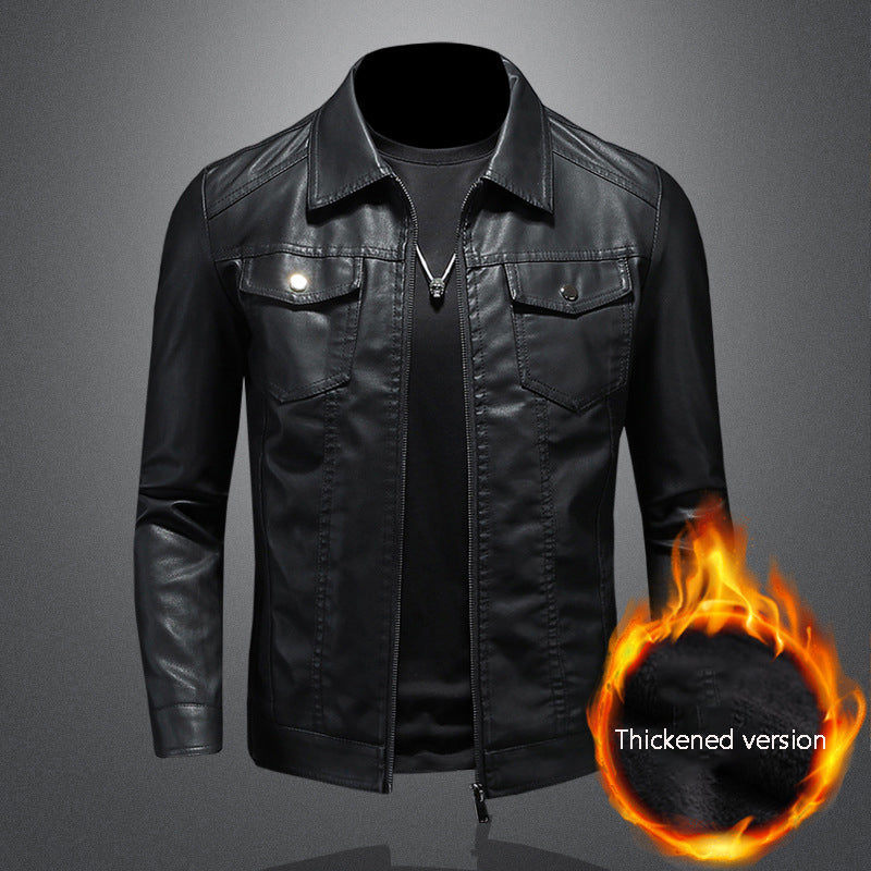 Men's lapel leather jacket autumn oversized slim motorcycle riding suit winter image 3