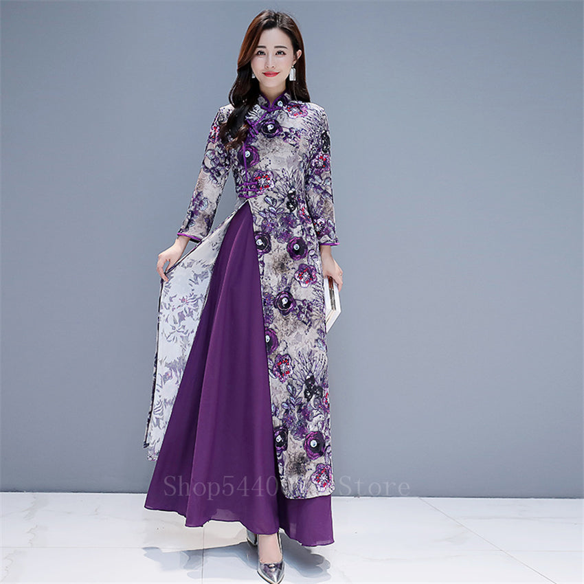 Traditional Vietnam Woman Retro Ao Dai Elegant Chinese Style Cheongsam Vintage image 5