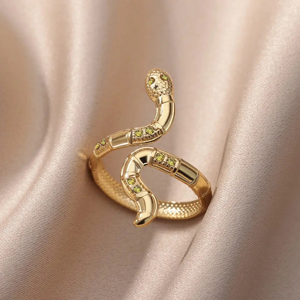 Stainless Steel Snake Rings For Women Men Gold Plated Open Adjustable Zircon Ri image 8