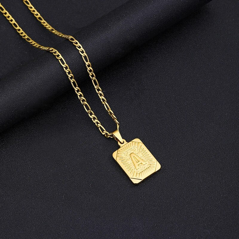 Initial Letter Pendant Necklace Stainless Steel Golden Cuban Chain A-Z Alphabet image 22