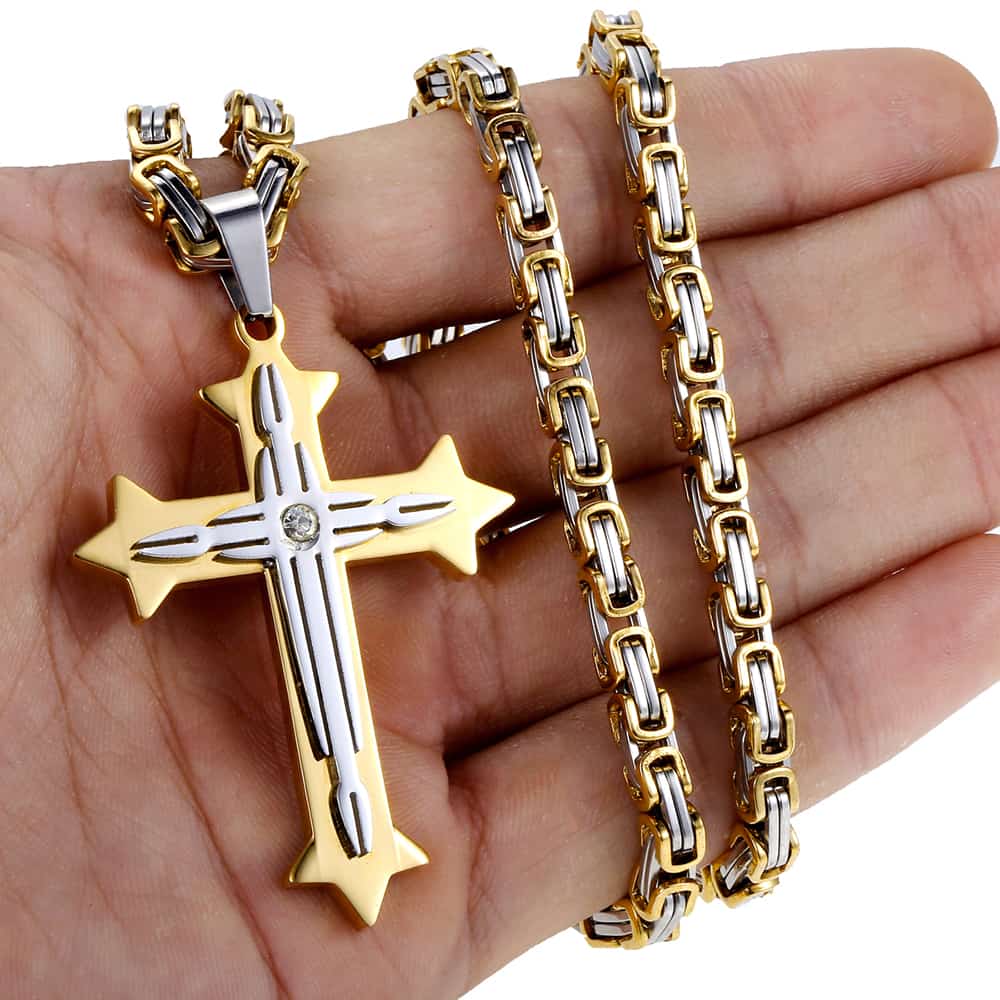 Cross Pendant Necklaces for Men Stainless Steel Gold Color Black Silver color B image 3