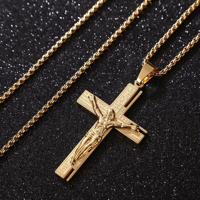 Christian Jesus Crucifix Men Necklace Gold Plated Cross Religious Pendant Neckl image 9