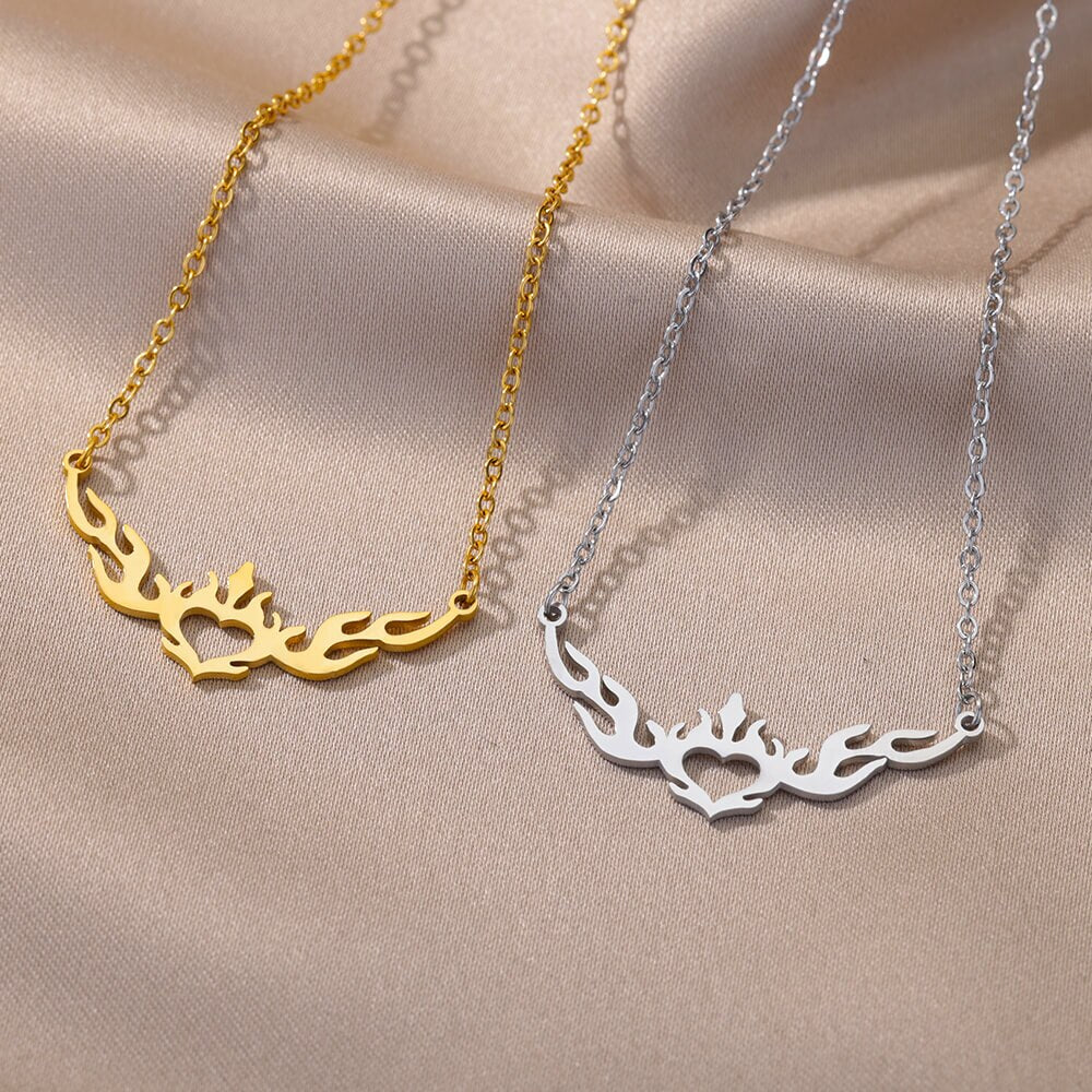 Hollow Heart Flame Wings Necklaces For Women Stainless Steel Gold Plated image 6