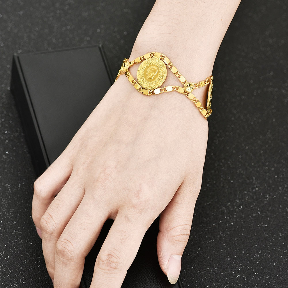Gold Color Turks Simgesi Osmanli Turasi Muslim Islam Bangle Arab Jewelry image 5