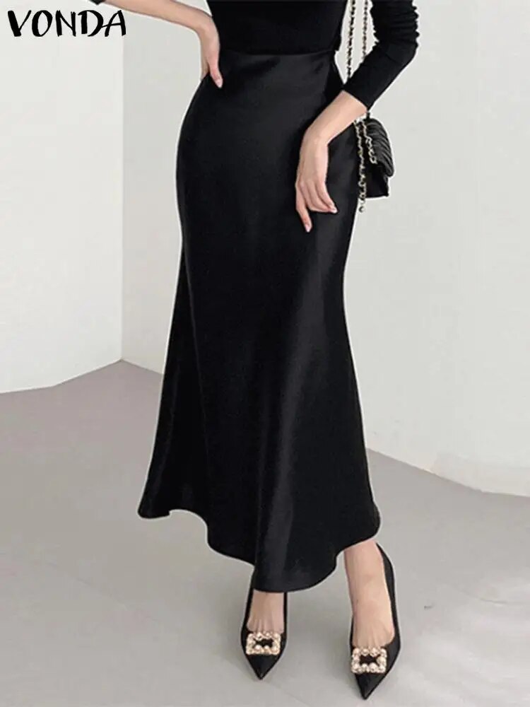VONDA Elegant Maxi Skirts 2023 Summer Pleated Loose Streetwear Satin Long Skirt image 4