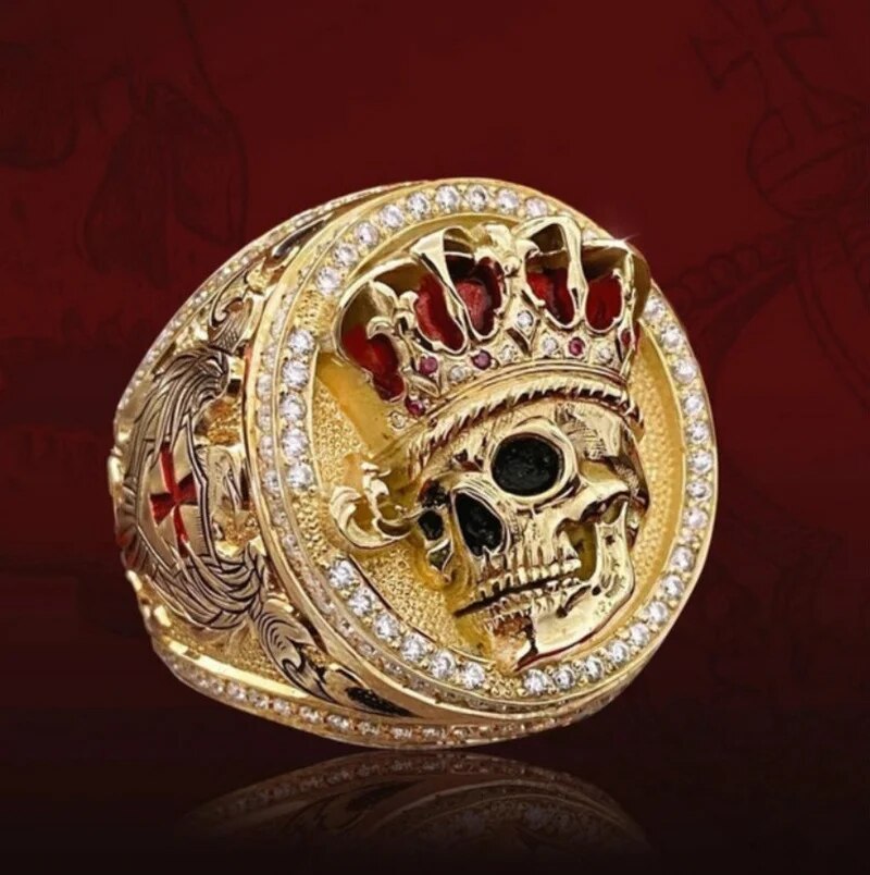 2023 Fashion Jewelry European and American Style Crown Skull Cross Wing Gold Pl image 1