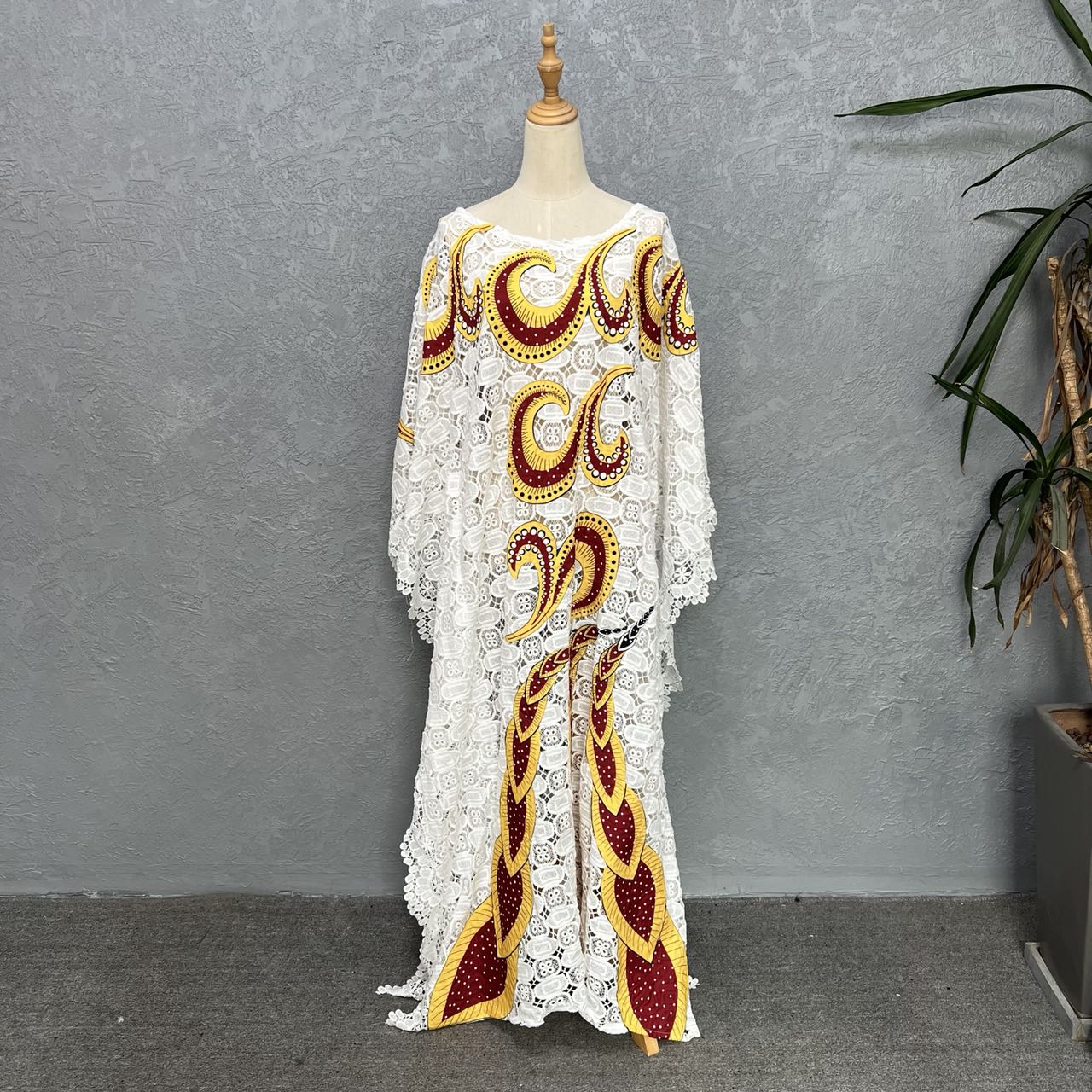 African White Lace Dresses Women Dashiki Abaya With Inner 2 Piece Sets Beaded A image 0