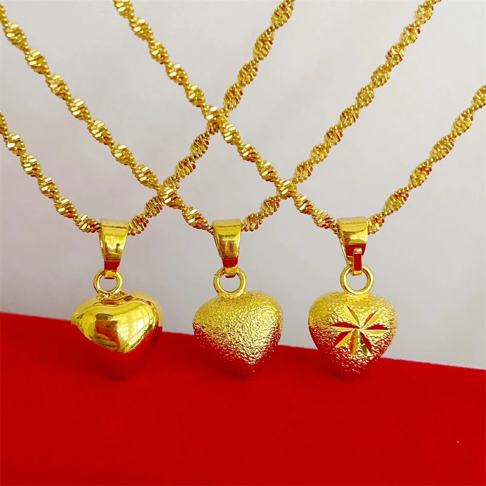Women's Charm Necklaces 24k Yellow Gold Plated Heart Pendant Necklace Choker Co image 4