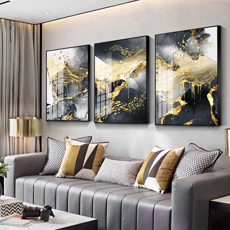 Abstract Classic Poster Canvas Art Painting Golden Marble Luxury Picture Home D image 8