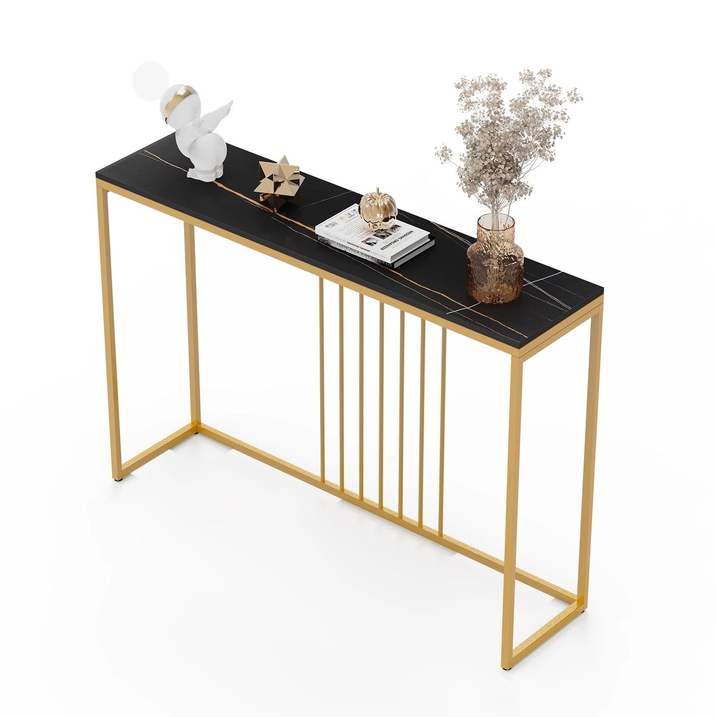 47.2" Extra Long Console Table Sintered Top Gold Metal Leg Sofa Table for Hallw image 7