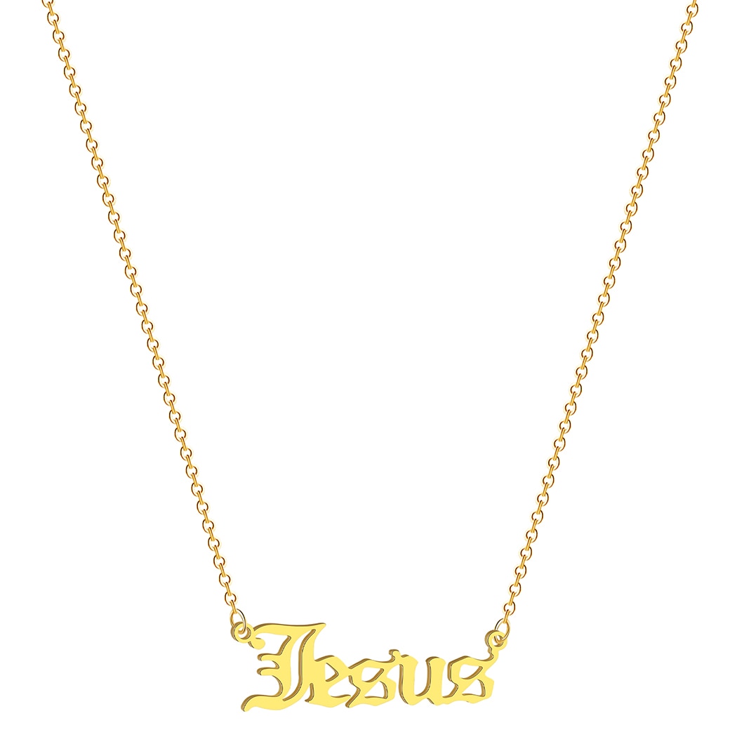 QIMING Christ Jesus Letter Necklace For Women Men Ankh Jewelry Gold Cross image 7
