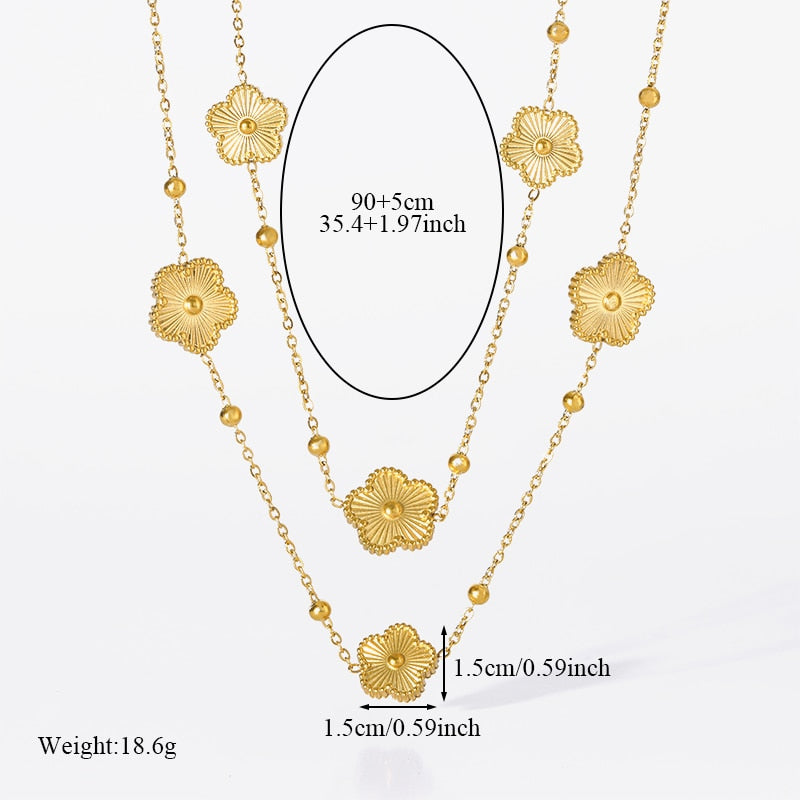 EILIECK 316L Stainless Steel Gold Color Flower Five-Leaf Clover Necklace For Wo image 12
