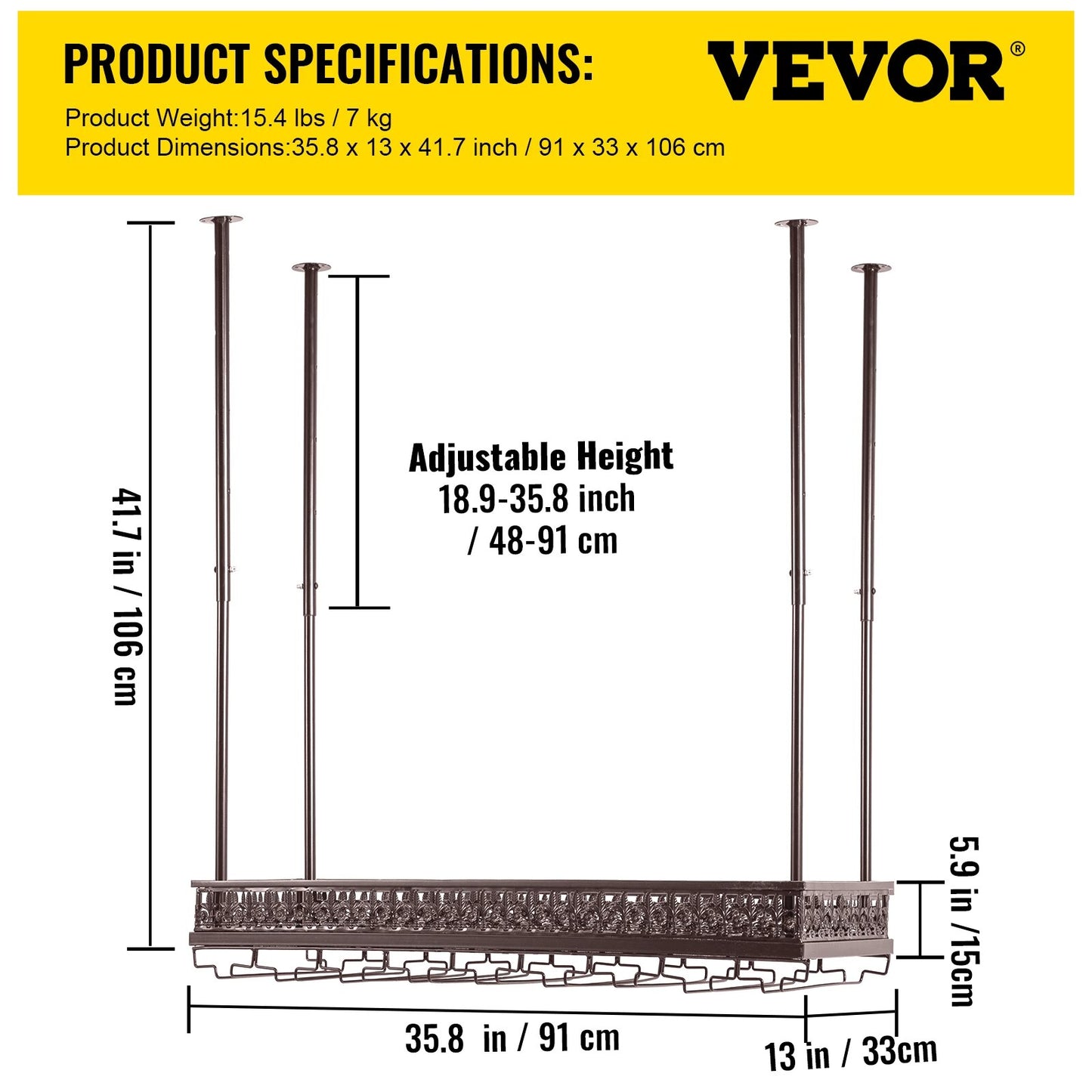 VEVOR Metal Wine Glass Rack Upside Down Ceiling Hanging Goblet Glass Cup Holder image 2