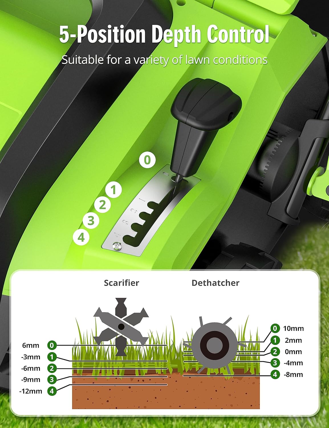 16” 15 Amp Electric Dethatcher Scarifier, Lawn with 5-Position Depth Adjustment image 4