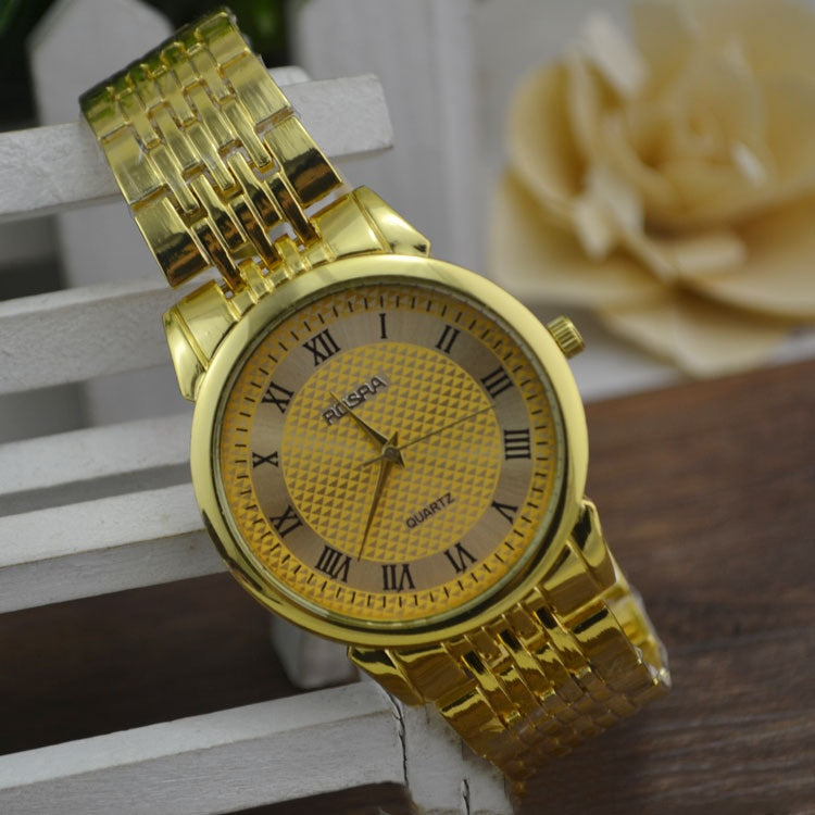 Steel Strap Quartz Roman Dial Gold Watch image 1