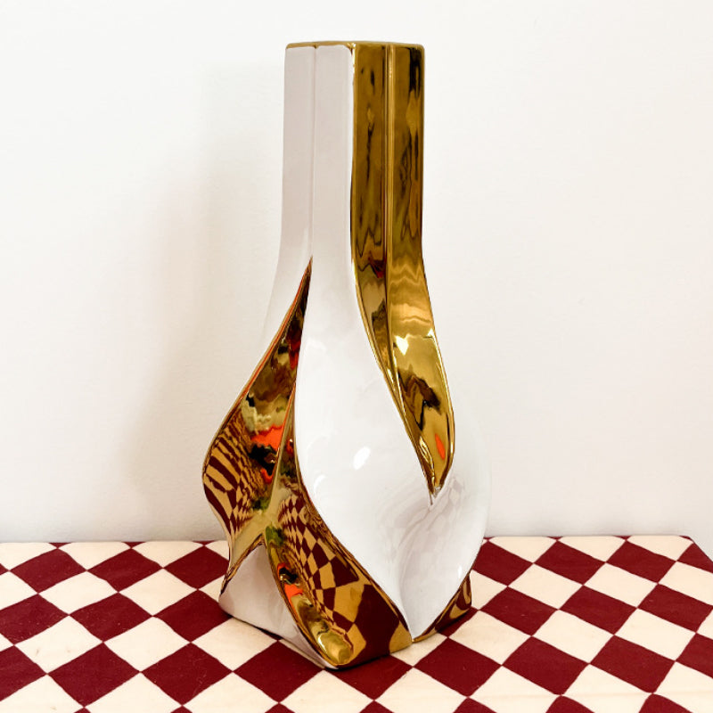 Porcelain Large White Retro Vase Light Luxury Gold Hydroponic Home Living Room image 3