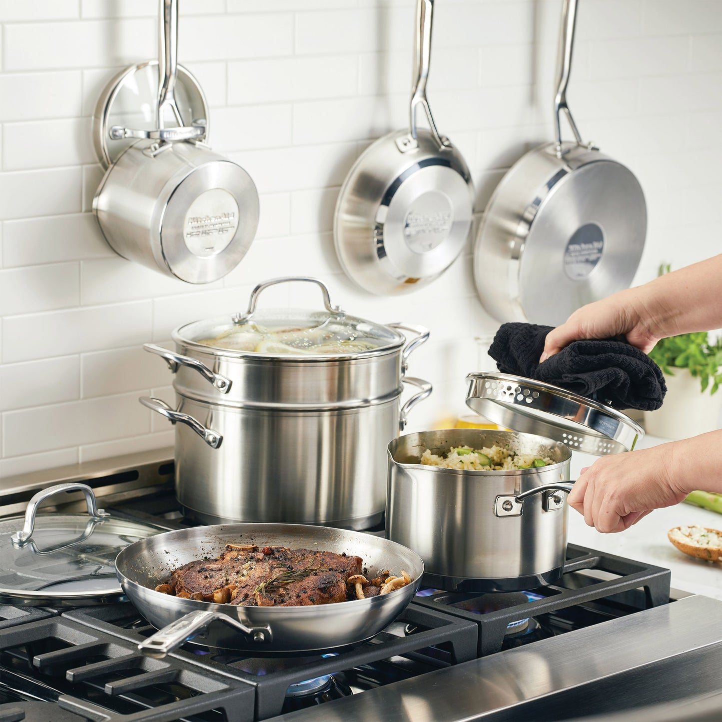 KitchenAid 11-Piece Tri-Ply Stainless Steel Cookware Set image 1