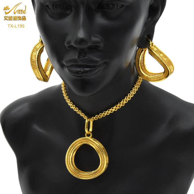 ANIID Nigerian Wedding Jewelry Set Gold Color African Necklace Pendant Sets For image 7