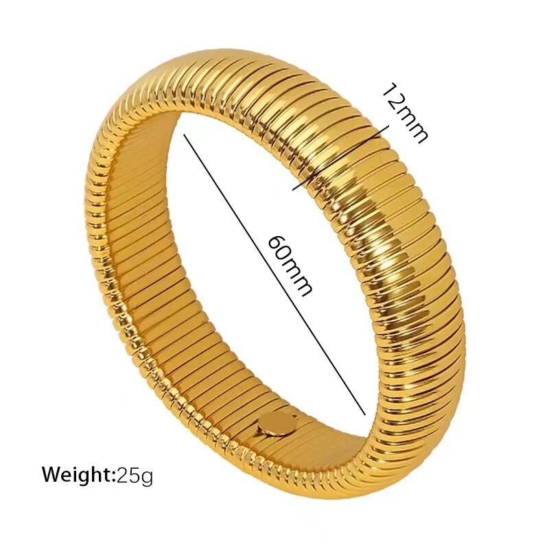 18k Gold Plated Stainless Steel Snake Twist Elastic Bracelets for Women Punk Fa image 3