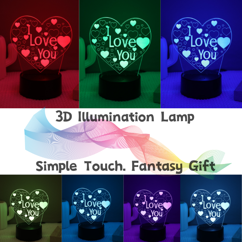 Heart 3D Acrylic Kids Bedside Table Lamp LED I Love You 7 Colors Touch Night Li image 2
