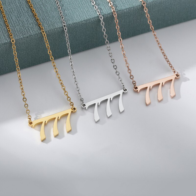 Old English Angel Number Necklaces For Women Men Gold Color Stainless Steel image 4
