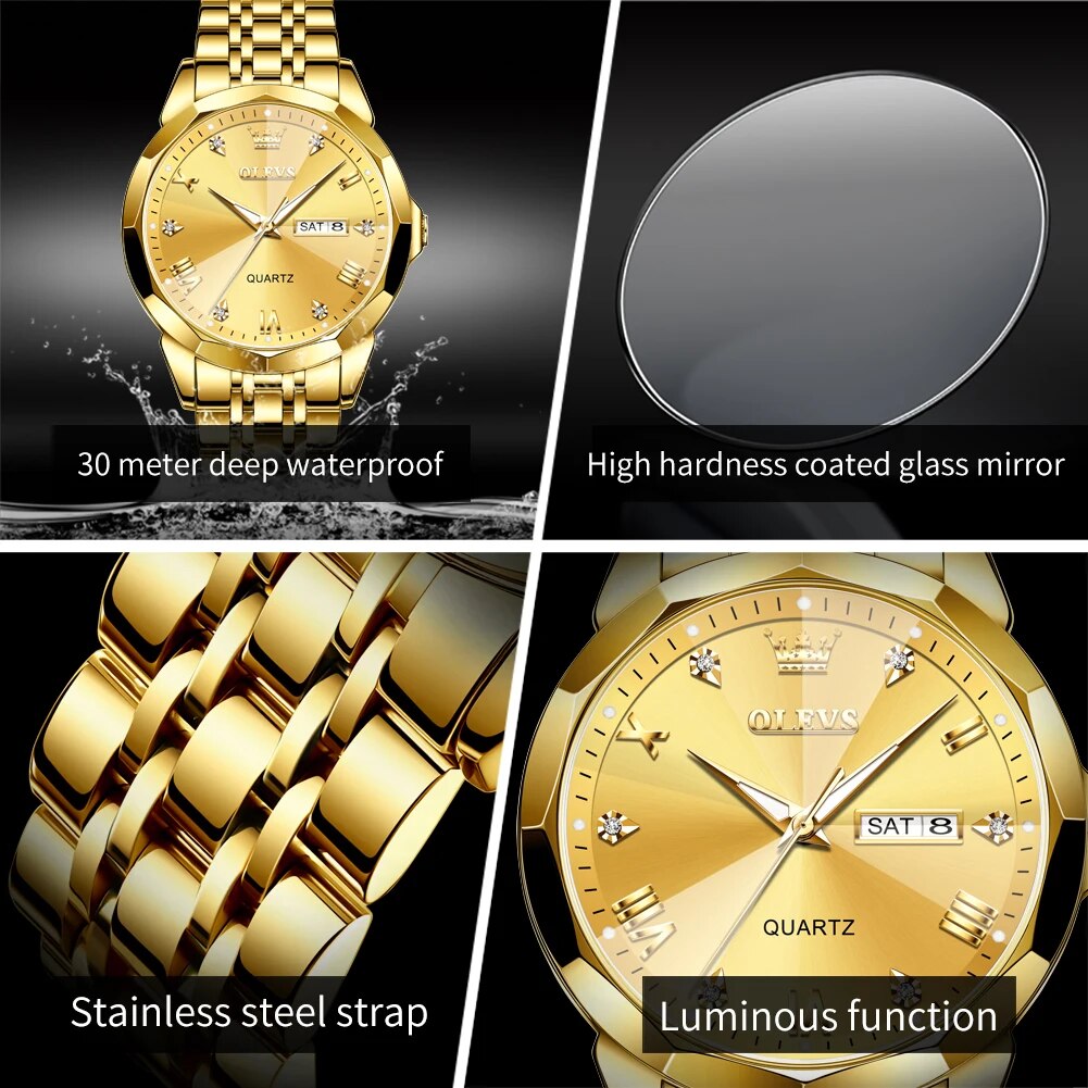 TAXAU New Watch For Men Rhombus Original Quartz Waterproof Wristwatch Gold Stai image 8