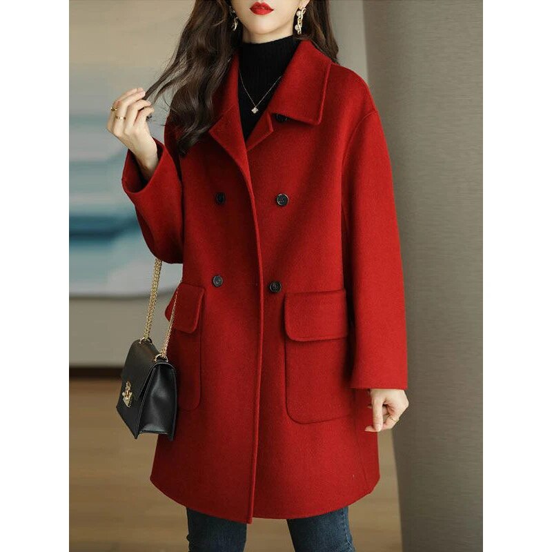 Woolen Coat Women's Autumn and Winter 2023 New Mid length Knee Over Oat Color K image 4