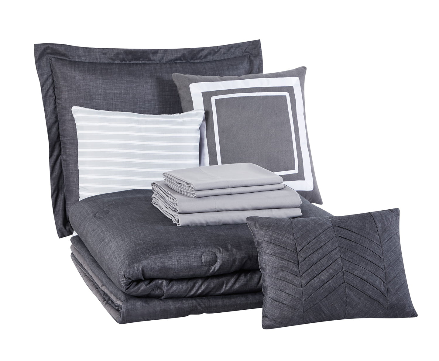Mainstays Grey 10 Piece Bed in a Bag Comforter Set With Sheets, Queen image 1
