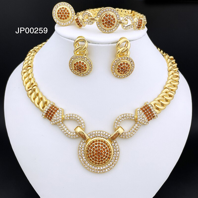 Dubai Gold Color Jewelry Set For Women Quality 18K Gold Plated Round Necklace E image 7