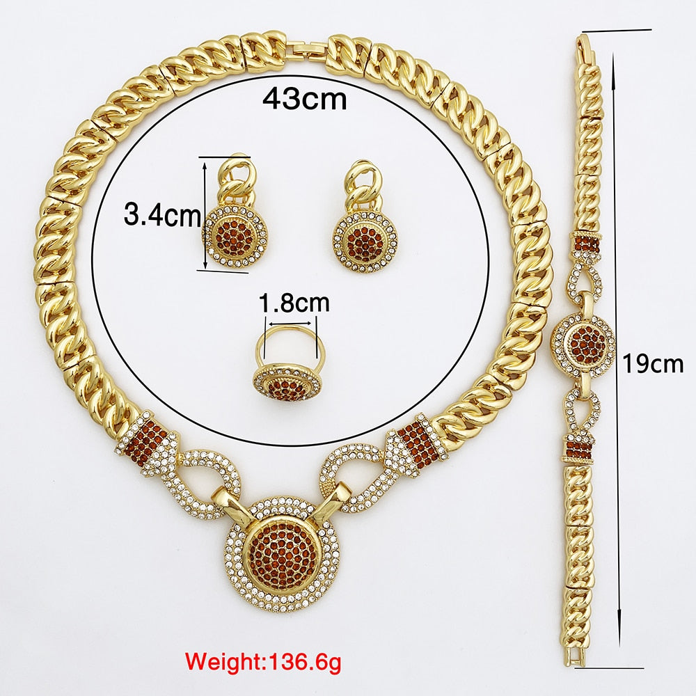 Dubai Gold Color Jewelry Set For Women Quality 18K Gold Plated Round Necklace E image 8