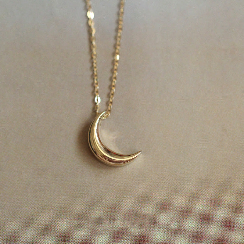 S925 sterling silver plated 14K gold necklace light plate small moon elegant en image 0