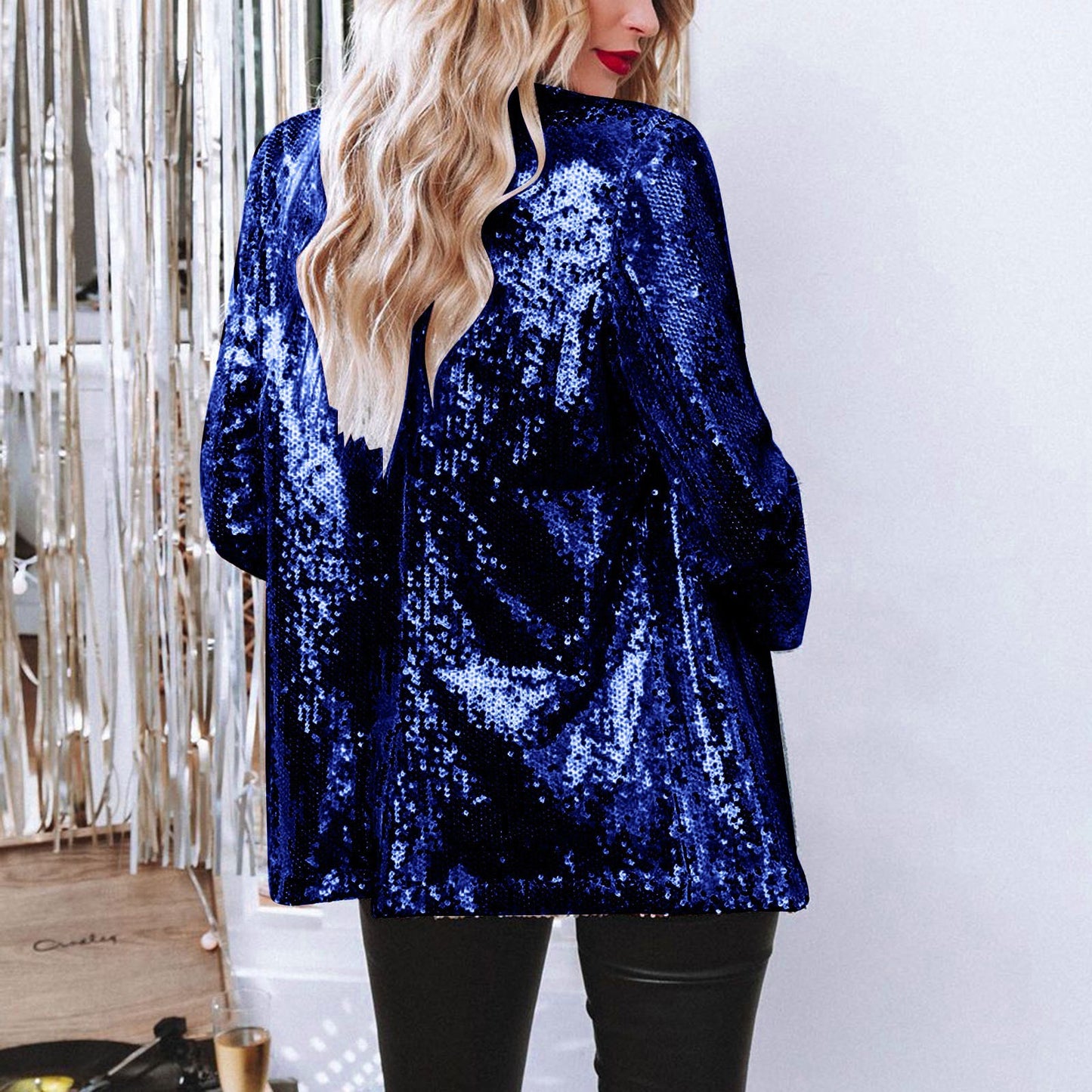 Fashion Sequin Shinny Blazer Jacket For Women Glitter Blazers Coat Stage Party image 3