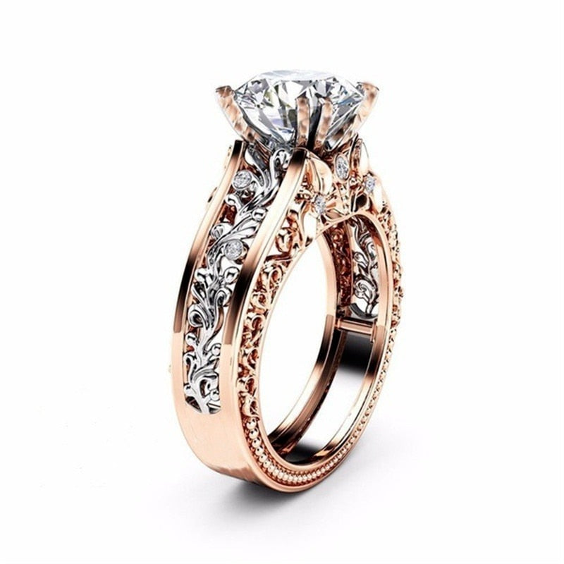 1pcs Luxury Women Ring Metal Hollow Carving Pattern Rose Gold Color Zircon Ston image 2