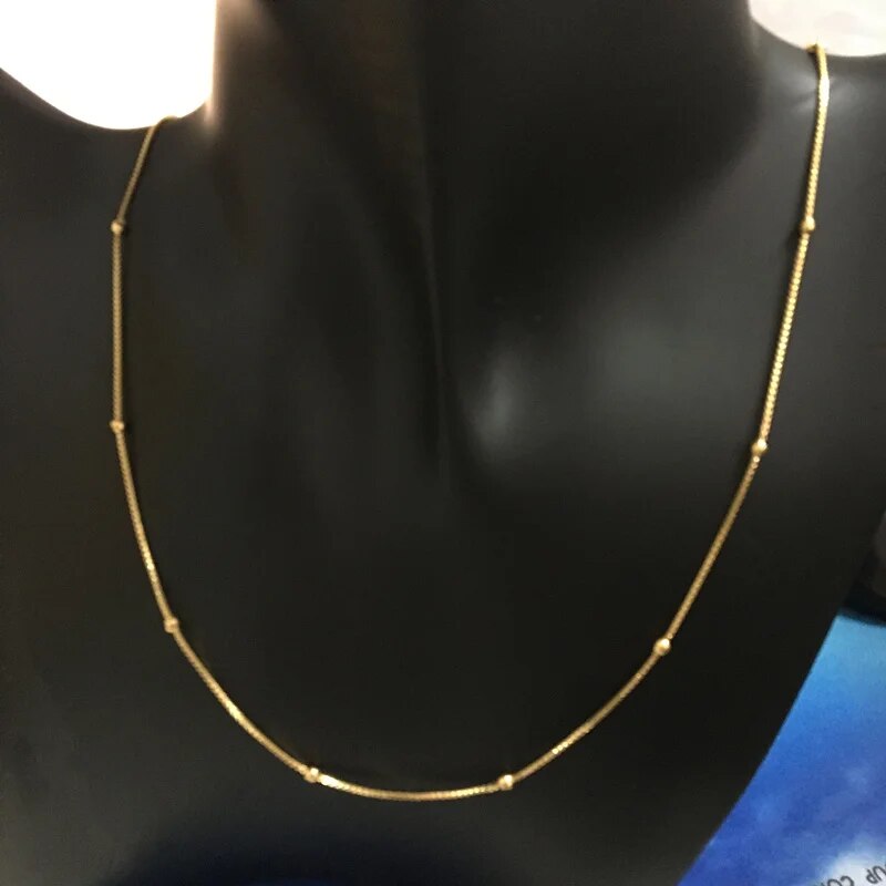 New Genuine 24K Gold Necklace Plating Gold 45CM Box Chain Beaded Necklace Short image 2