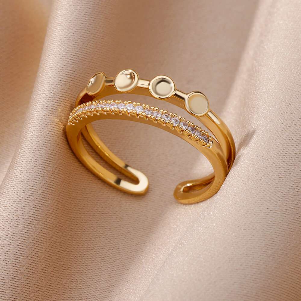 Fashion Gold Color Stainless Steel Rings For Women Chain Hollow Out Crystal Zir image 16