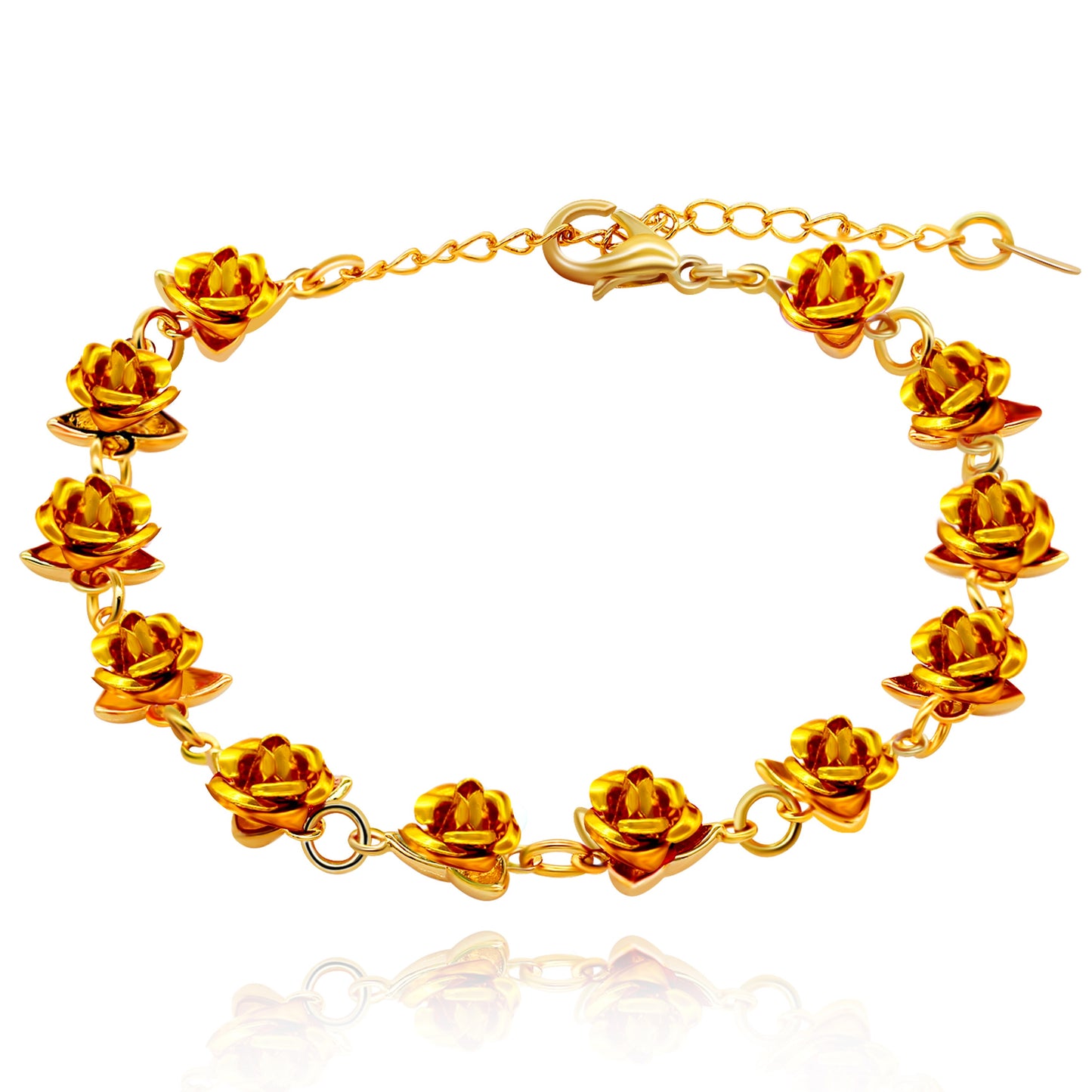 Uloveido Cute Red Rose Flower Charm Bracelet for Women Girls 18K Gold Plated image 1