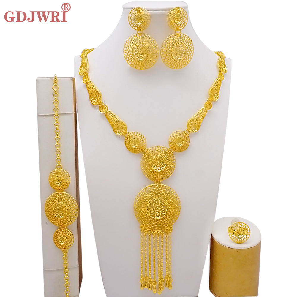 Arabic Dubai Jewelry Set for Women Earrings Ethiopian African Long Chain Gold C image 3