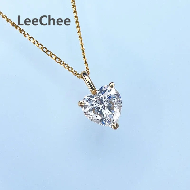 1CT Heart Cut Moissanite Pendant Real 18K Yellow Gold 6.5MM VVS Lab Diamond Nec image 5