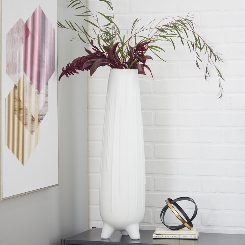 26" Handmade White Ceramic Vase with Feet for Plants Table Decoration image 1