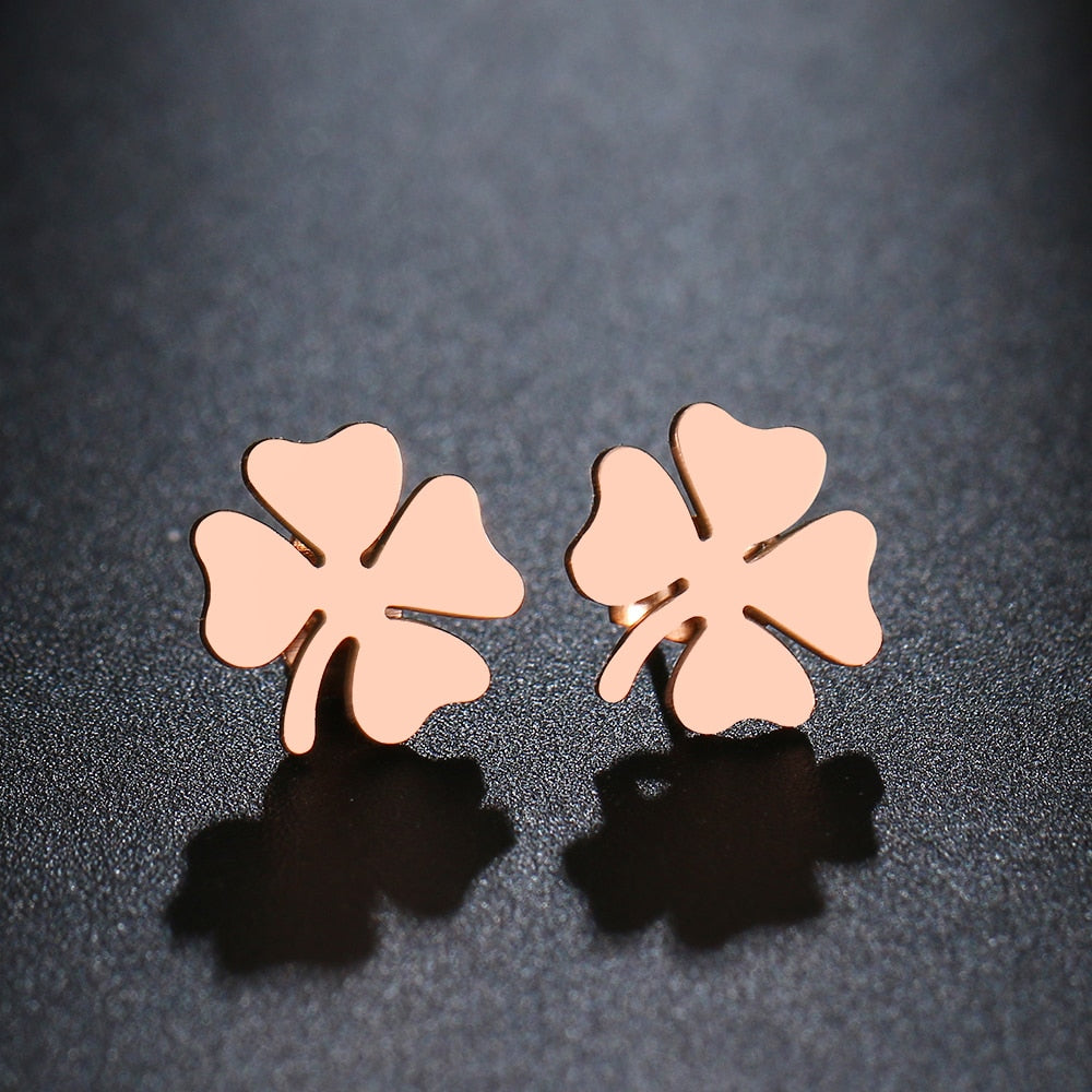 DOTIFI Stainless Steel Stud Earring For Women Man Clover Gold Color Lover's Eng image 0