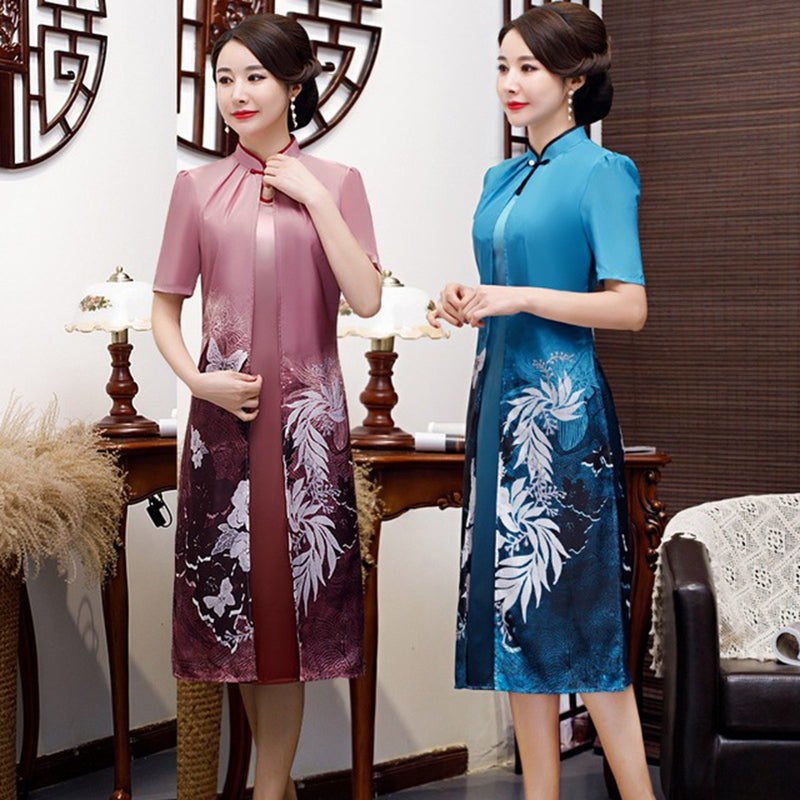 Fashion mother loose casual Ao Dai cheongsam women Chinese dress cheongsam midd image 5