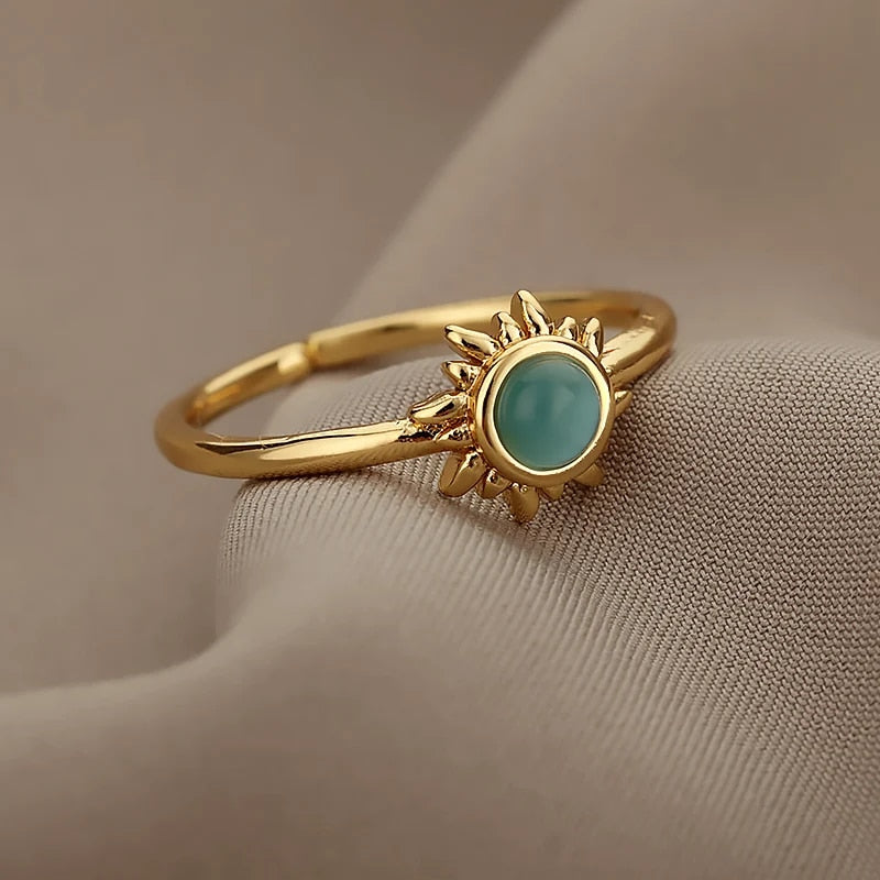 Stainless Steel Rings for Women Aesthetic Sunflower Gold Plated Wedding Couple image 24