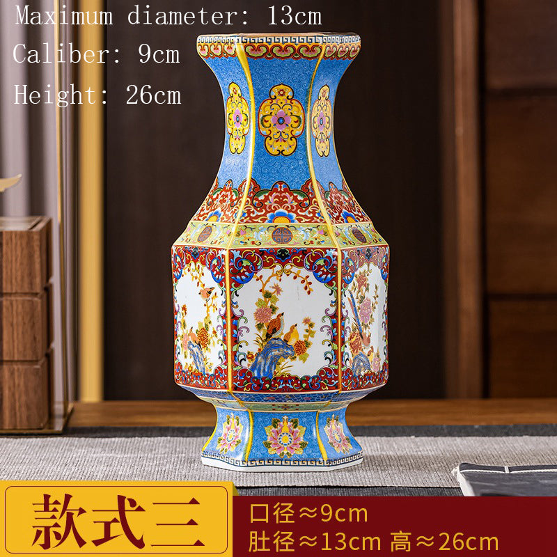Enamel Colored Ceramic Vase Study Living Room Decoration Chinese Retro Golden S image 9